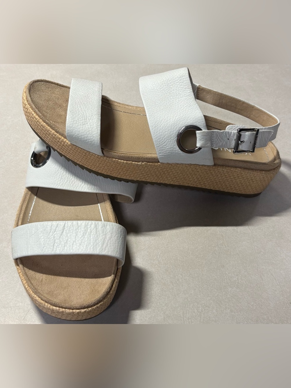 Vionic Louise Raffia White Leather Ankle Strap Platform Sandals Womens Size 11 W